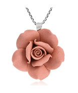 Beautiful Detailed Handmade Blooming Brick Orange Rose Sterling Silver Necklace - $14.99