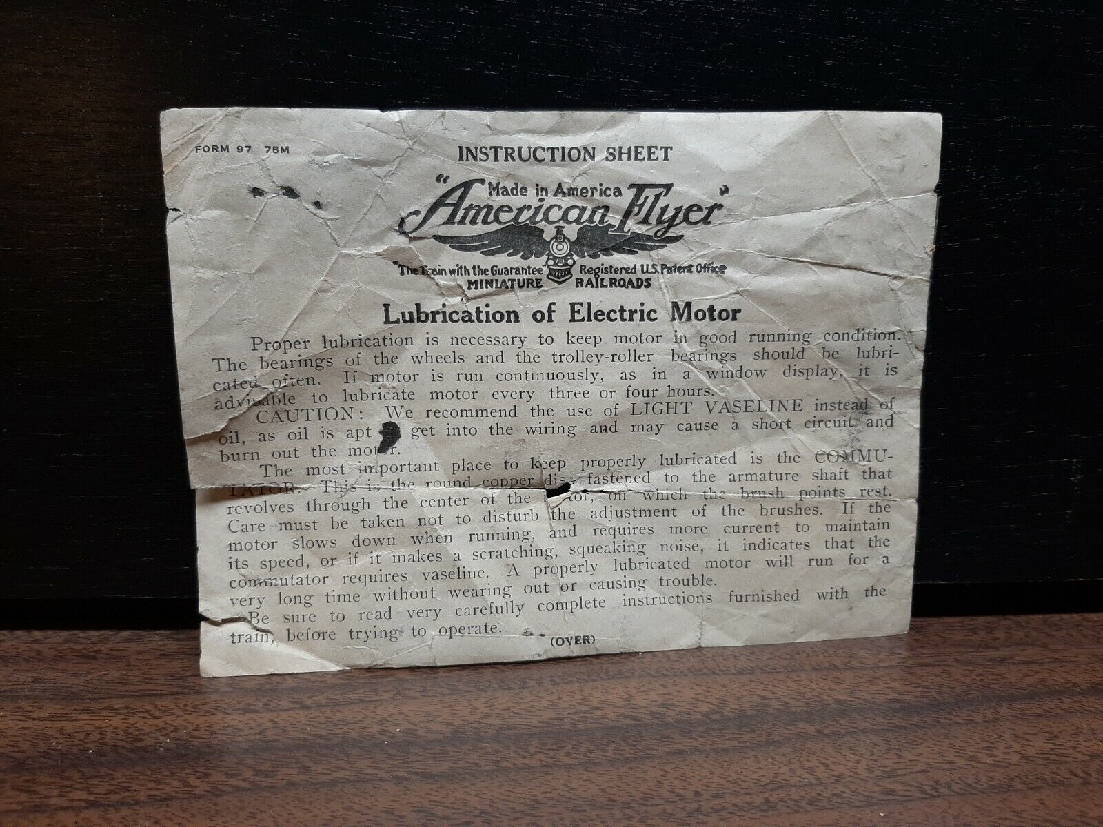 Early AMERICAN FLYER Railroad Toy LUBRICATION INSTRUCTIONS for Electric Motor - $7.69
