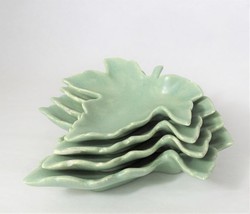 Set of 4 Vintage Stacking Nesting Green Maple Leaf Ceramic Trinket Dish ... - $24.00