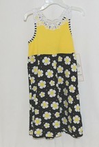 Rare Editions Girls Cotton Lace Sleeves Back Yellow Black Flowers Size 5 - £15.71 GBP