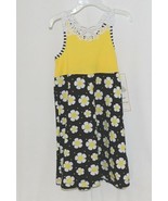 Rare Editions Girls Cotton Lace Sleeves Back Yellow Black Flowers Size 5 - £15.61 GBP
