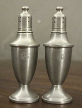 Vintage Metalware Estate WEB Pewter Metal Monogrammed Salt &amp; Pepper Shakers RLT - £14.24 GBP