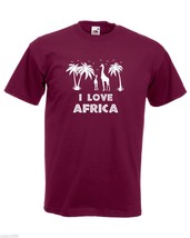 Mens T-Shirt Palms, Birds &amp; Giraffes Silhouettes, Quote I Love Africa tShirt - £19.46 GBP