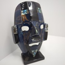 8.5&quot; Mayan Aztec Mosaic Burial Mask Blue Black Abalone Inlay Cultural Sh... - $23.08