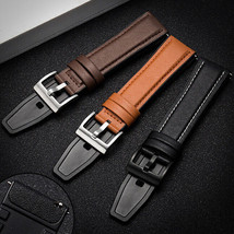 22mm H. Langley Leather/Silicone Premium Black/Brown Watch Strap/Watchband/Belt - £12.83 GBP