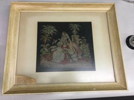 rare 1850s 19th century Petit point Embroidery on Horsehair Framed Art 2 ladies - £2,389.83 GBP