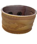 Western Boho Layering Hand Tooled Leather Bracelet Gold Brown - €23,80 EUR