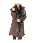 DR220 Women&#39;s Shearling Long Italian Sheepskin Leather Coat Brown Gold - £544.15 GBP