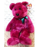 Ty Beanie Buddy TEDDY Cranberry Bear 14&quot; NMWT  Green bow LE 1998 Retired  - $14.00