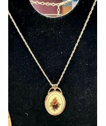 Victorian Floral Gold Tone Cameo Pendant Necklace 22&quot; Chain - $282.54 MXN