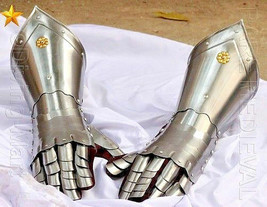 Medieval knight gauntlets functional armor gloves leather steel sca larp - £77.33 GBP