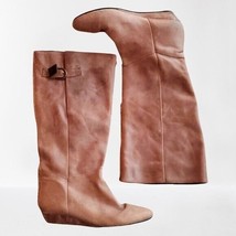 Steve by Steve Madden Beige Leather Knee High Boots With Small Wedge Heels 8M - £34.71 GBP