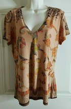 M by Amour Short Sleeve V-Neck Paisley Shimmer Tunic Top Blouse Size Medium - £9.84 GBP
