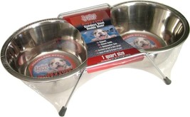 Loving Pets Stainless Steel Double Dog Diner Wrapped Silver 1ea/0.5 pt - £9.43 GBP
