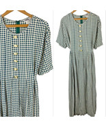 Vintage Dress Size 16 Gingham Raised Floral Maxi Green Country Tea Party... - £43.57 GBP