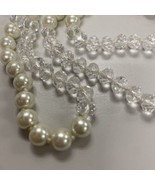 White Pearl And Clear Crystal Necklace Knotted Between Beads 60” Long St... - £21.22 GBP
