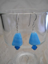 Handcrafted Blue Glass Pyramid Earrings With Swarovski Crystals, Sterling Silver - £11.85 GBP