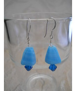 Handcrafted Blue Glass Pyramid Earrings With Swarovski Crystals, Sterlin... - £11.79 GBP
