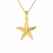 10k Solid Yellow Gold Diamond Cut Starfish Sea Star Pendant Necklace - £95.60 GBP+