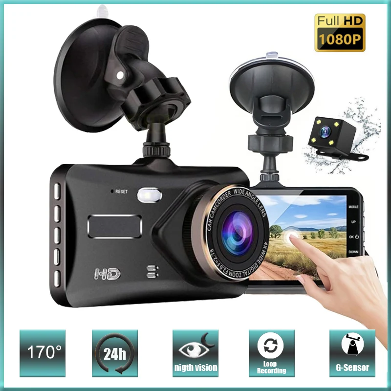 24h HD 1080P 4&quot;Touch Screen IPS Dash Cam Front and Rear Camera CAR DVR Vehicle - £27.54 GBP+