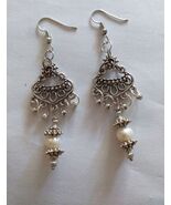 Victorian silver pearl earrings silver Boho Earrings pearls dangle orien... - $34.00