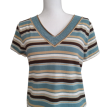 Norton McNaughton Womens Size M Short Sleeve Sweater Knit Top Stripe Blu... - £12.47 GBP