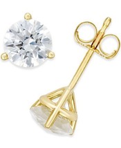 0.50CT Round Solid 14K Yellow Gold Brilliant Cut Martini PushBack Stud Earrings - £60.95 GBP