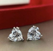 2.00 Ct Heart Cut Diamond Women&#39;s Stud Earrings 14K White Gold Finish - £31.38 GBP