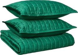 Tribeca Living Velvet King Quilt Set, 3-Piece Box Stitch Bedding Set Con... - £84.44 GBP