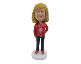 Custom Bobblehead Good Looking Lady Wearing A Sweatshirt And Jeans With Casual S - £70.97 GBP