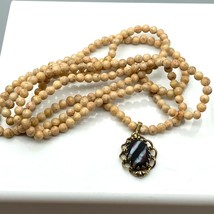 Ornate Framed Zebra Stone Pendant on Natural Jasper Seed Beads Necklace, Vintage - £22.42 GBP