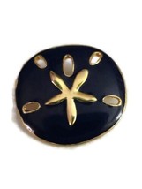 Ornate Vintage Blue Gold Tone Embossed Relief Sand Dollar Modernist Brooch Pin - £21.83 GBP