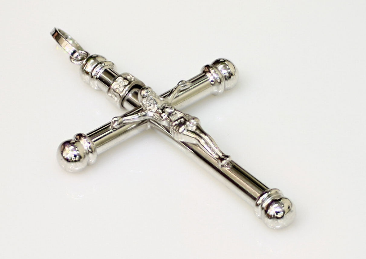 Primary image for 18k solid white  gold cross pendant #b3a