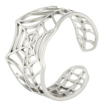 Gothic Art Deco Spider Web Ring Silver Stainless Steel Cybergoth Tarantula Band - £11.95 GBP