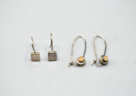 Silver Drop Hook Earrings Lot of 2 Pairs Square / Circle 925 Sterling Silver Vtg - £22.68 GBP