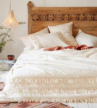 White Duvet Cover Fringed Cotton Tassel Boho Quilt Cover (96inL*104inW) - £71.13 GBP