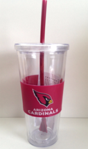 NFL Arizona Cardinals 22 oz Clear Acrylic Travel Tumbler Cup w/Neoprene Sleeve - £13.40 GBP