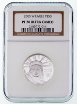 2005-W .9995 Platino Estatua De Liberty 1/2 Oz. Barra Moneda NGC PF70 Ucam - $1,272.66