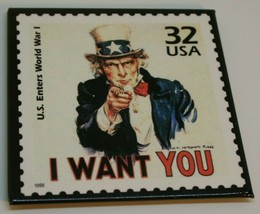 Uncle Sam I Want YOU 32 cent USA stamp magnet US enters World War I Omnitech - £19.87 GBP