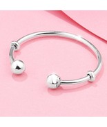 100% Real 925 Sterling Silver Open Bangle Bracelet Fits Moments Charm Beads - £15.78 GBP+