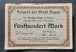  German 500 Mark  1922 Notgeld der Stadt Sagan Uncirculated Banknote - £3.91 GBP