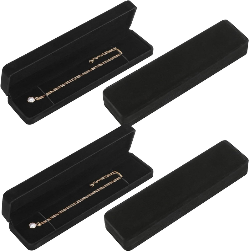 LETURE 4 Pieces Velvet Bracelet Necklace Pendant Jewelry Box, Small Long Jewelry Item image 10