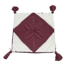 Crochet Handmade Mauve Purple Flower Throw Pillow Cover Cottage Granny Core 16&quot; - £16.22 GBP