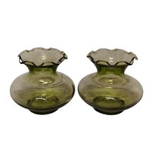 Avocado Green Bud Vases 2 Ruffled Edge Glass 3.5&quot; x 3.5&quot; - £11.82 GBP