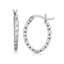 Diamond Cut Petite Oval Hoop Earrings 100% Genuine Sterling Silver 0.75&quot; inches - £28.60 GBP