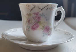2 Pcs. Demitasse Teacup and Saucer Unbranded Flowers 2 3/8 Inch Cup 4.5&quot;... - $14.99