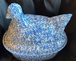 Chicken On Nest Ceramic El Camino VTG Cookie Jar USA Blue Sponge Ware Type - £22.92 GBP