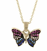 Crystal Kingdom Gold Tone Butterfly Pendant Necklace 15-17&quot;Chain In Jewelry Box - £11.81 GBP