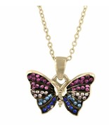 Crystal Kingdom Gold Tone Butterfly Pendant Necklace 15-17&quot;Chain In Jewe... - £11.59 GBP