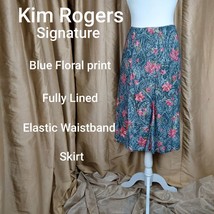 kim Rogers blue floral print elastic waist band skirt size L - $10.00